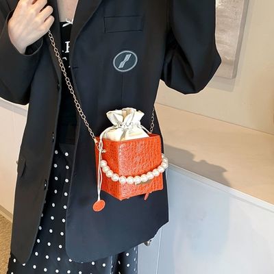 Summer Fashion Candy Color Bucket Bag met Pearl Chain Shoulder Sling Bag voor vrouwen