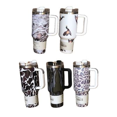 Duurzame 40oz Leopard Print Camouflage Straw Cup Tumbler voor Warme en Koude Dranken