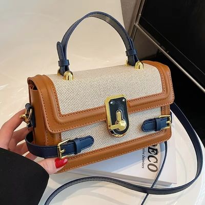 Camera Crossbody Handtas Vintage gebreide stof met lange schouderband en zip sluiting op ins in de zomer