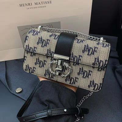 Retro brief gedrukte ketting lange schouderband vrouwen crossbody tas sluiting type ZIP