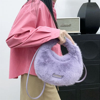 Winter Bruin Mini Fox Fur Handtassen Long Chain Fluffy Fur Tassen voor gesofisticeerde vrouwen