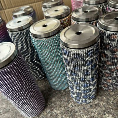 Rhinestone Bling Diamant Glitter Roestvrij staal Thermische tumbler geweldig voor koffie thee water bier bevat deksel en stro