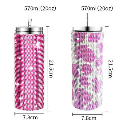 Rhinestone Bling Diamant Glitter Roestvrij staal Thermische tumbler geweldig voor koffie thee water bier bevat deksel en stro