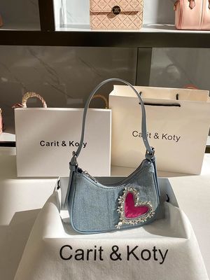 Stijlvolle hartvormige denim handtas voor vrouwen met enkel handvat, rits sluiting, katoenen voering