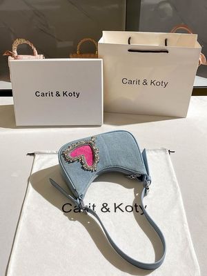 Stijlvolle hartvormige denim handtas voor vrouwen met enkel handvat, rits sluiting, katoenen voering