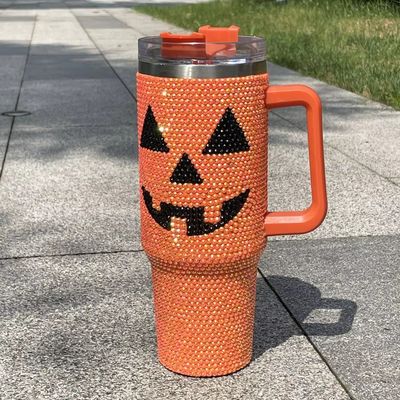 Design Halloween 40oz Rhinestone Tumbler met pompoenpatroon en roestvrij staal