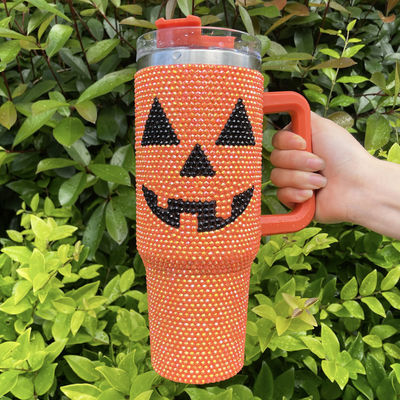 Design Halloween 40oz Rhinestone Tumbler met pompoenpatroon en roestvrij staal