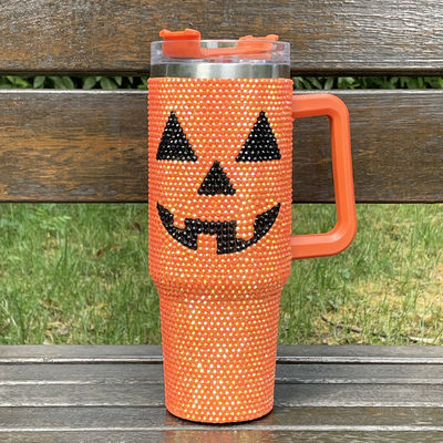 Design Halloween 40oz Rhinestone Tumbler met pompoenpatroon en roestvrij staal