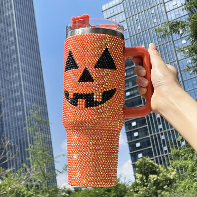 Design Halloween 40oz Rhinestone Tumbler met pompoenpatroon en roestvrij staal