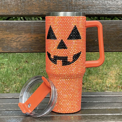 Design Halloween 40oz Rhinestone Tumbler met pompoenpatroon en roestvrij staal