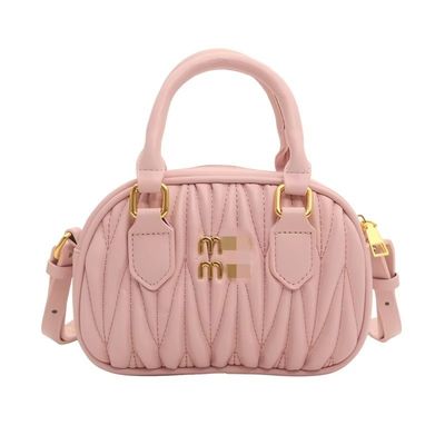 Zomerse dames kleine lederen boodschappenzak met mini pleatpatroon en ZIP sluiting