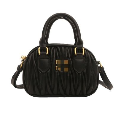 Zomerse dames kleine lederen boodschappenzak met mini pleatpatroon en ZIP sluiting