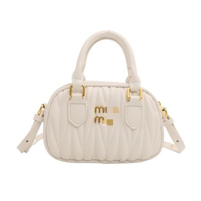 Zomerse dames kleine lederen boodschappenzak met mini pleatpatroon en ZIP sluiting