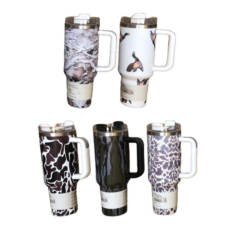Duurzame 40oz Leopard Print Camouflage Straw Cup Tumbler voor Warme en Koude Dranken