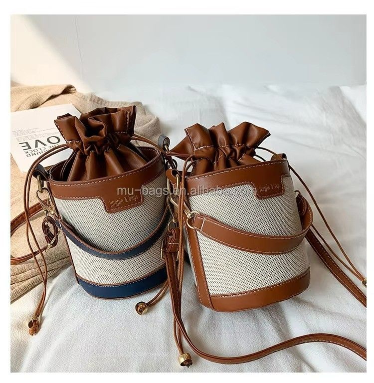 Elegante luxe design Bucket Bag voor dames en meisjes met trekband leer en 2 kleuren
